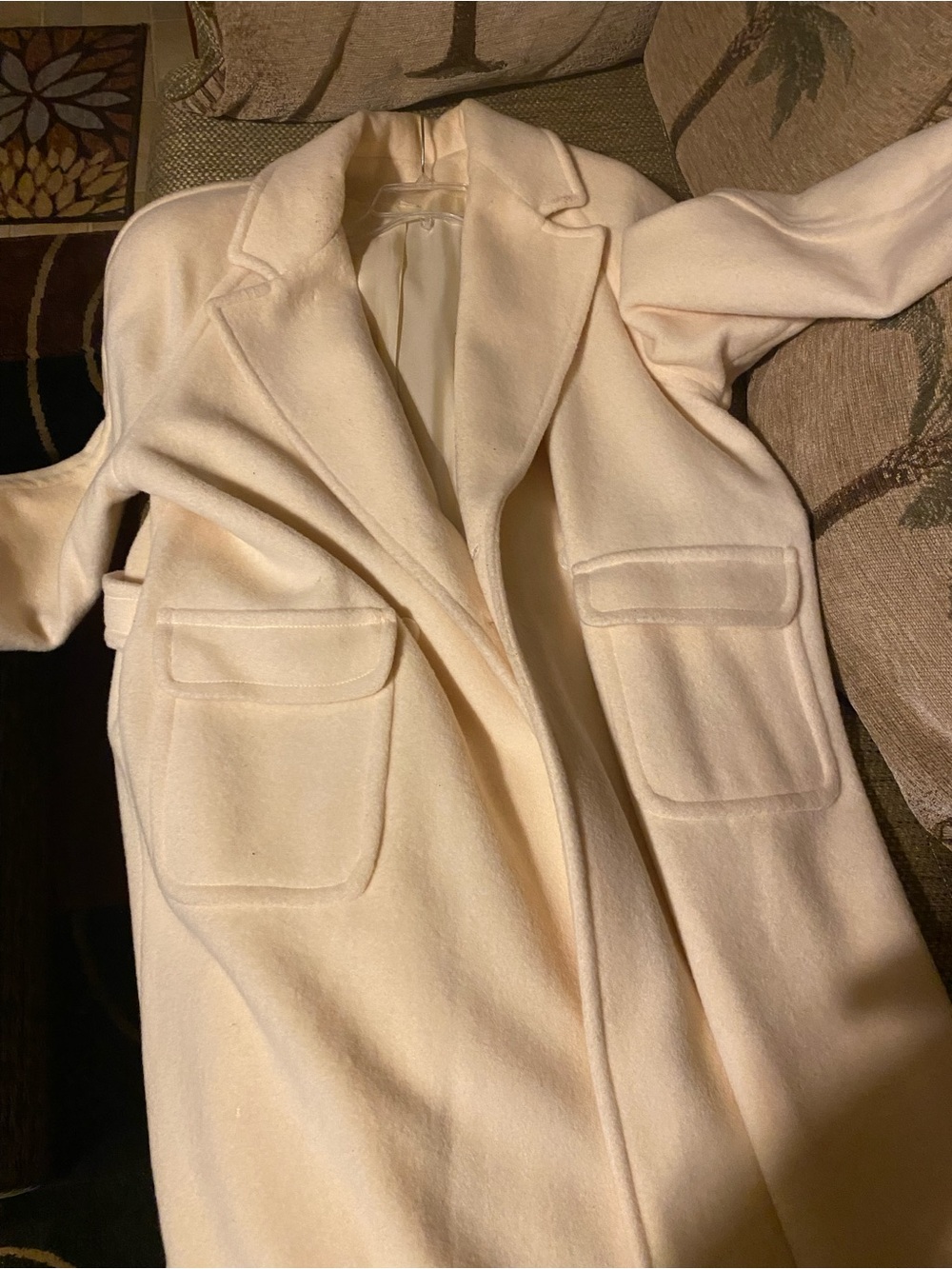 Together Cream Long Wool-Blend Trench Coat